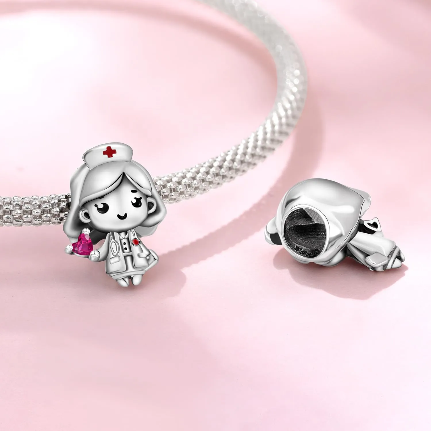 CYCUFF Ciondoli in argento e sterling 925, per braccialetti e collane con charm, bracciali e perle, regalo per amiche e infermiere (graziose perle in argento sterling). - immagine 2