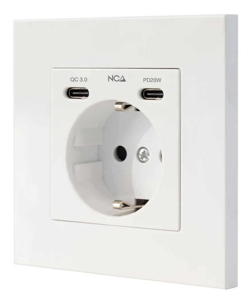 Presa da parete da incasso Nanocable tipo Schuko - 2xUSB-C PD - 34 A - Bianco - immagine 1