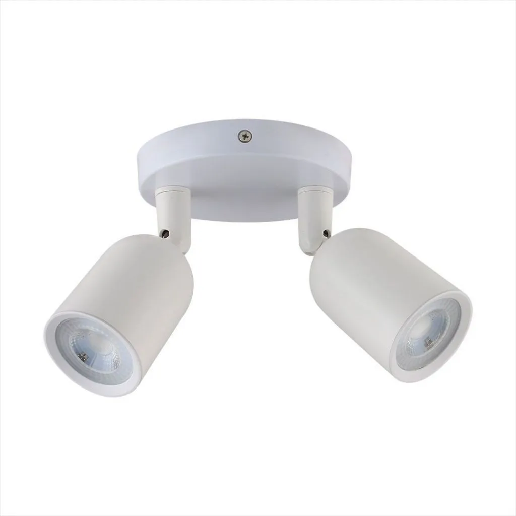 V-TAC Portafaretto LED Doppio a Plafone 2*GU10 e GU5.3 (MR16) Orientabili Base Rotonda in Alluminio Colore Bianco - immagine 1