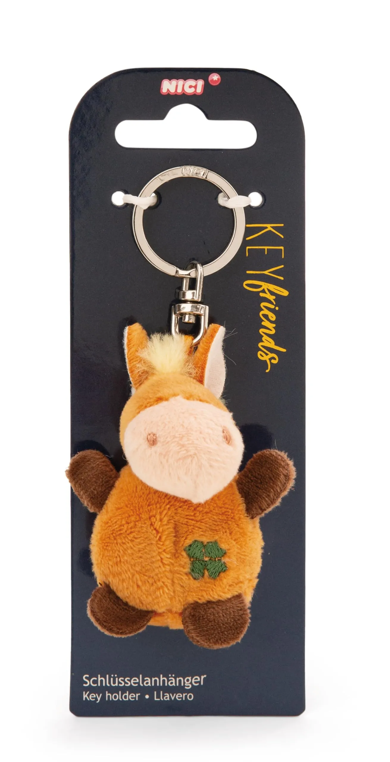 Portachiavi cavallo con trifoglio 5cm - arancione - Un compagno fedele per zaino o borsa, portachiavi per tutte le età | 62068 - immagine 3