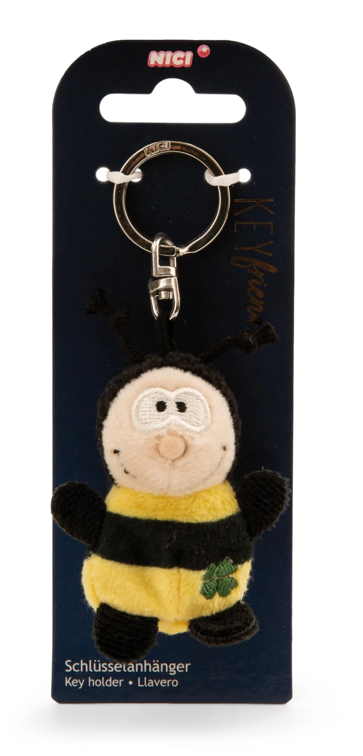 Portachiavi ape con trifoglio 5cm - giallo - Un compagno fedele per zaino o borsa, portachiavi per tutte le età | 62065 - immagine 3