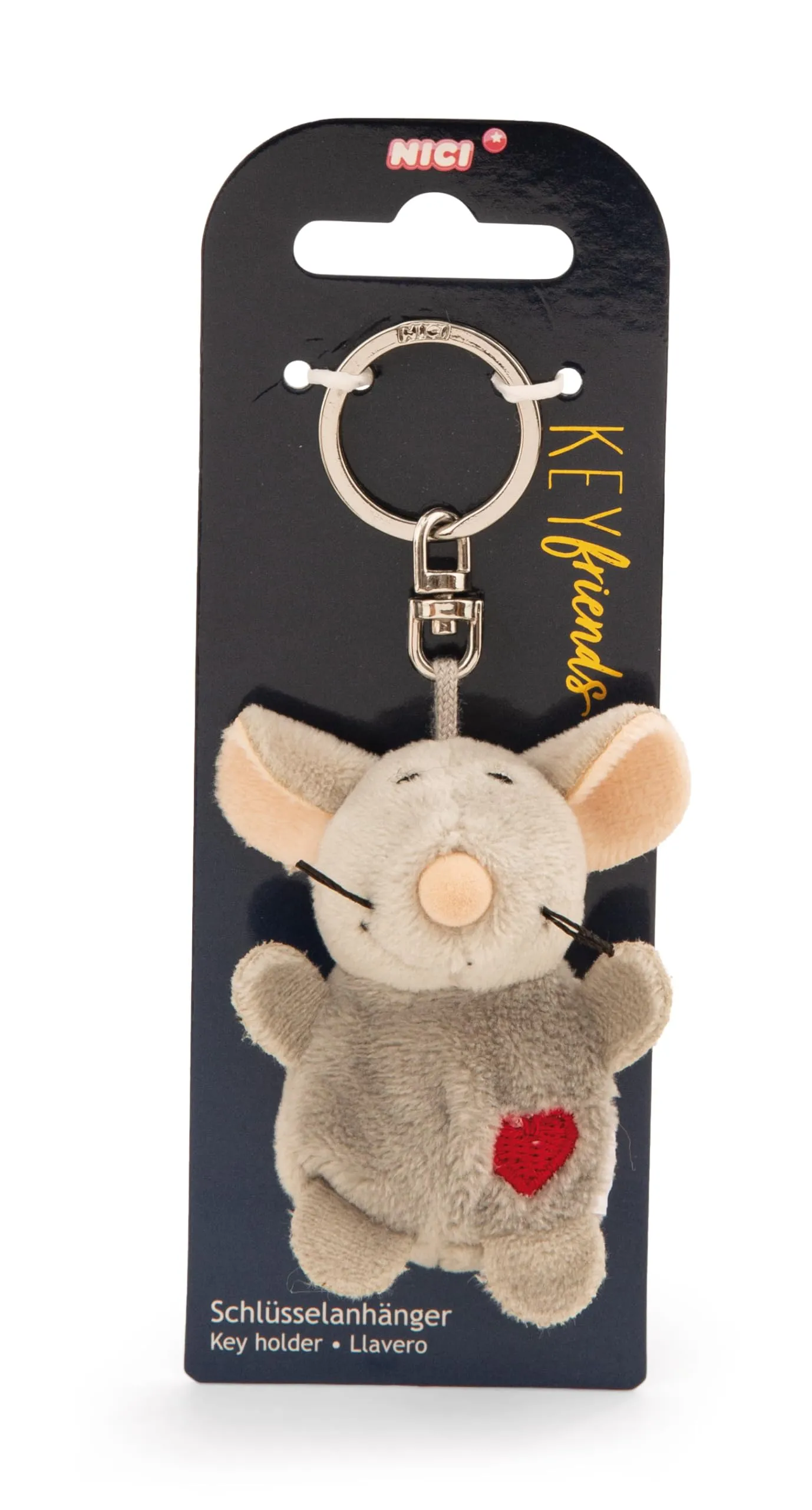 Portachiavi topo con cuore 5cm - grigio - Un compagno fedele per zaino o borsa, portachiavi per tutte le età | 62075 - immagine 3