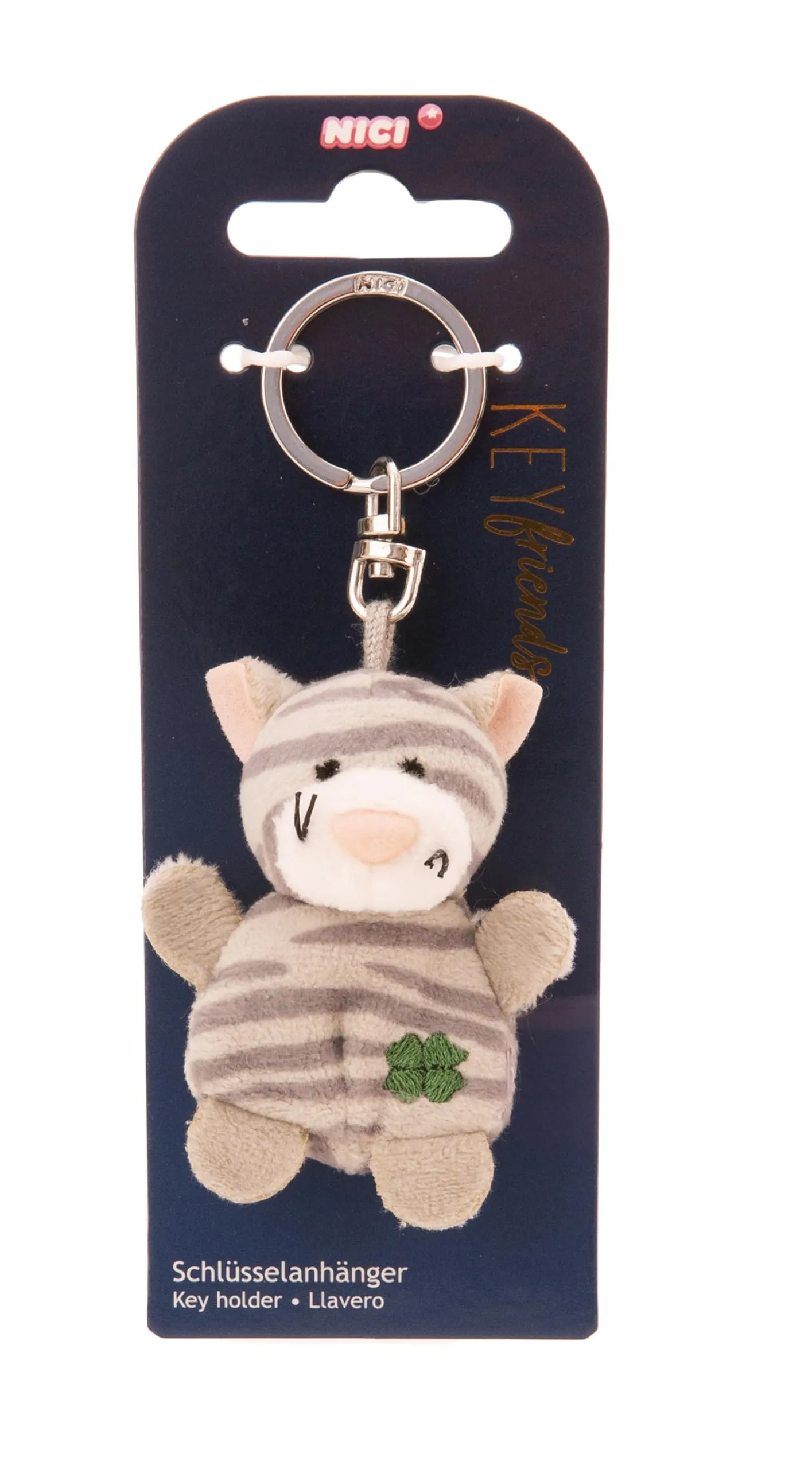 NICI Portachiavi gatto con trifoglio 5cm a righe - grigio - Un compagno fedele per zaino o borsa, portachiavi per tutte le età | 62071 - immagine 3