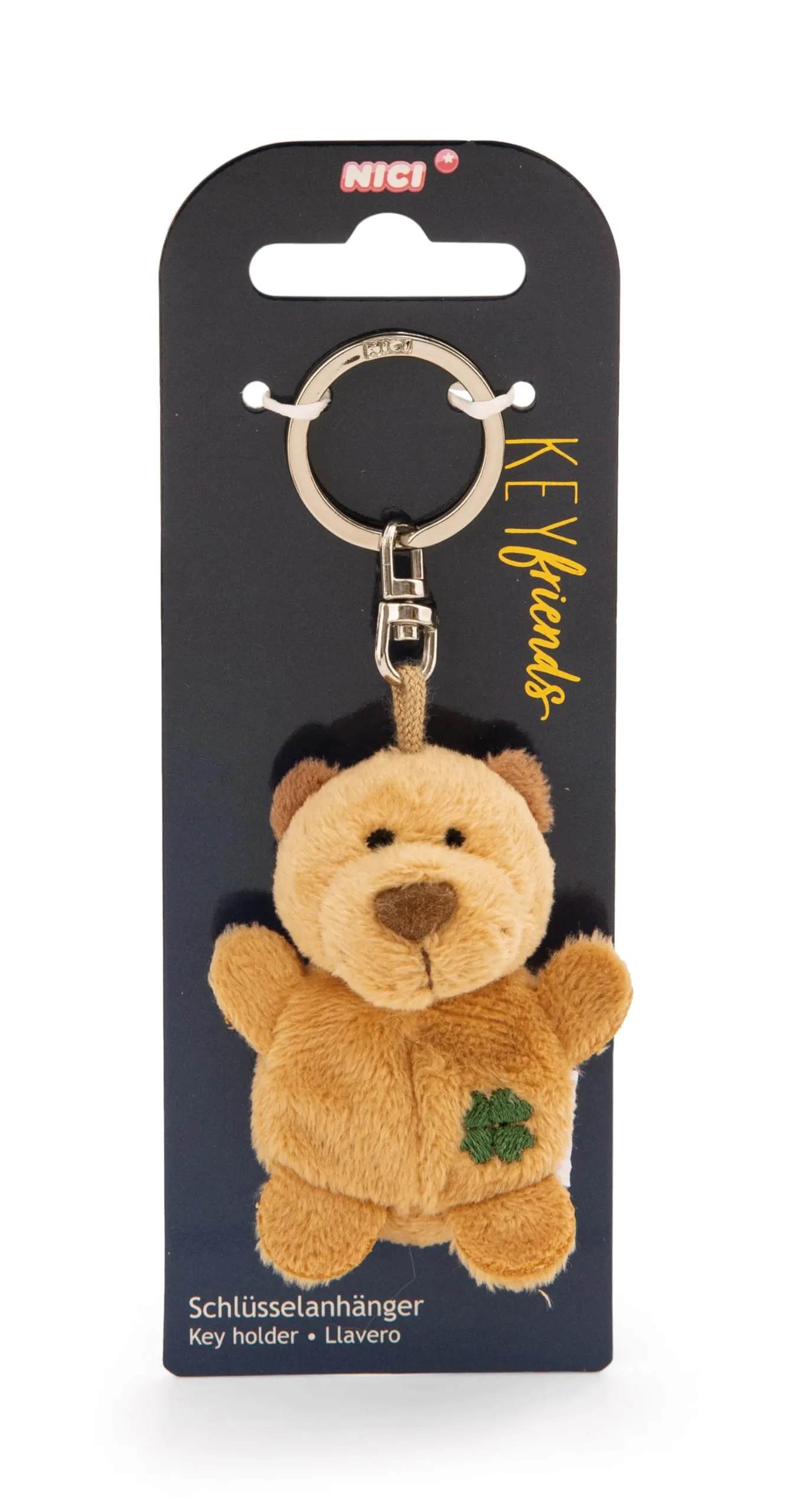 Portachiavi orso beige con trifoglio 5cm - beige - Un compagno fedele per zaino o borsa, portachiavi per tutte le età | 62067 - immagine 3