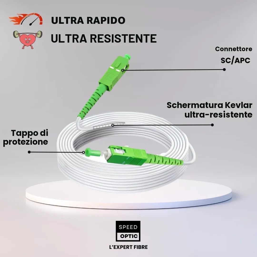 Cavo Fibra Ottica 30 m SC/APC a SC/APC, Prolunga TIM Vodafone Fastweb - immagine 3