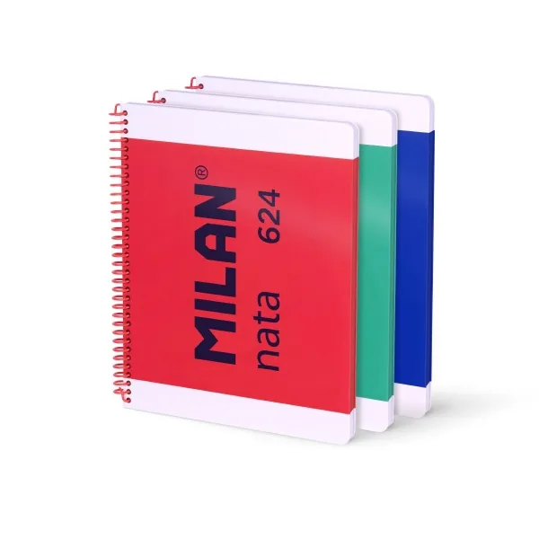 Milan Nata 624 Confezione da 3 Quaderni a Spirale Formato A4 Griglia 5mm - 80 Fogli da 95 g/m2 - Microperforati 4 Fori - Colori Assortiti - immagine 1