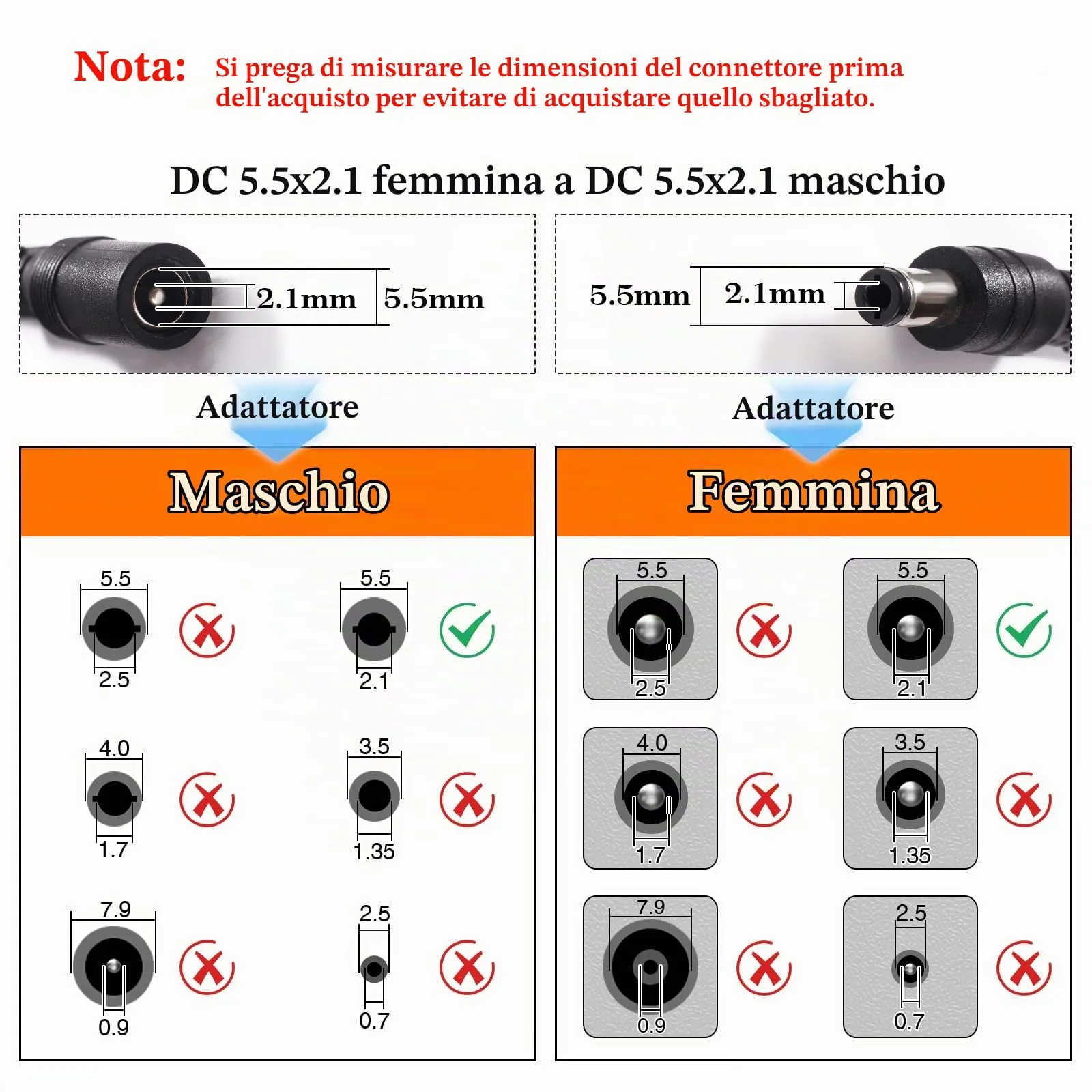 KUOQIY 4 Pezzi 1m 5.5x2.1 mm 24V 12V Cavi di Prolunga per Alimentazione DC, DC Cavo Estensione Maschio a Femmina 22AWG, per Telecamera Sicurezza CCTV, DVR, Nero - immagine 2