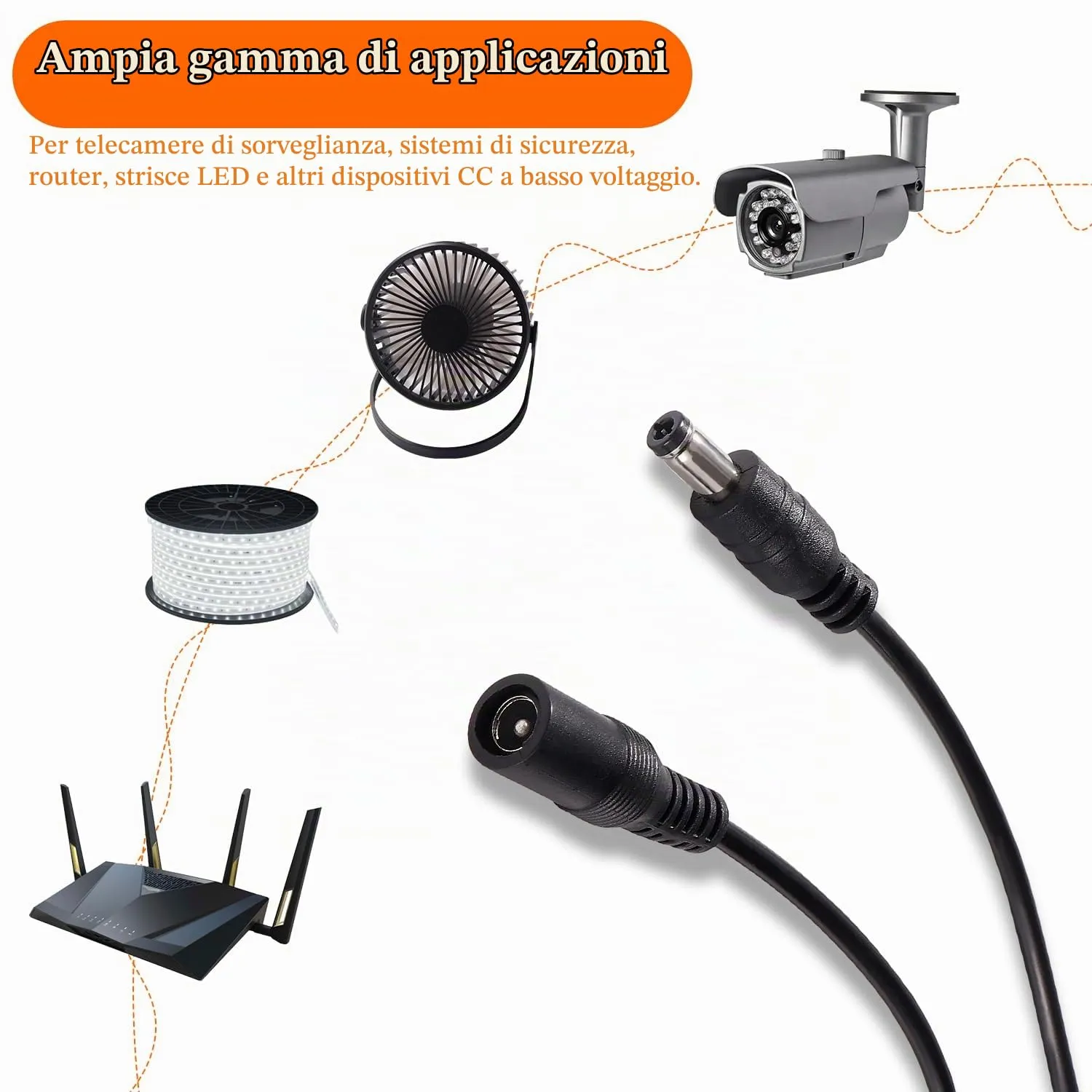 KUOQIY 4 Pezzi 1m 5.5x2.1 mm 24V 12V Cavi di Prolunga per Alimentazione DC, DC Cavo Estensione Maschio a Femmina 22AWG, per Telecamera Sicurezza CCTV, DVR, Nero - immagine 7