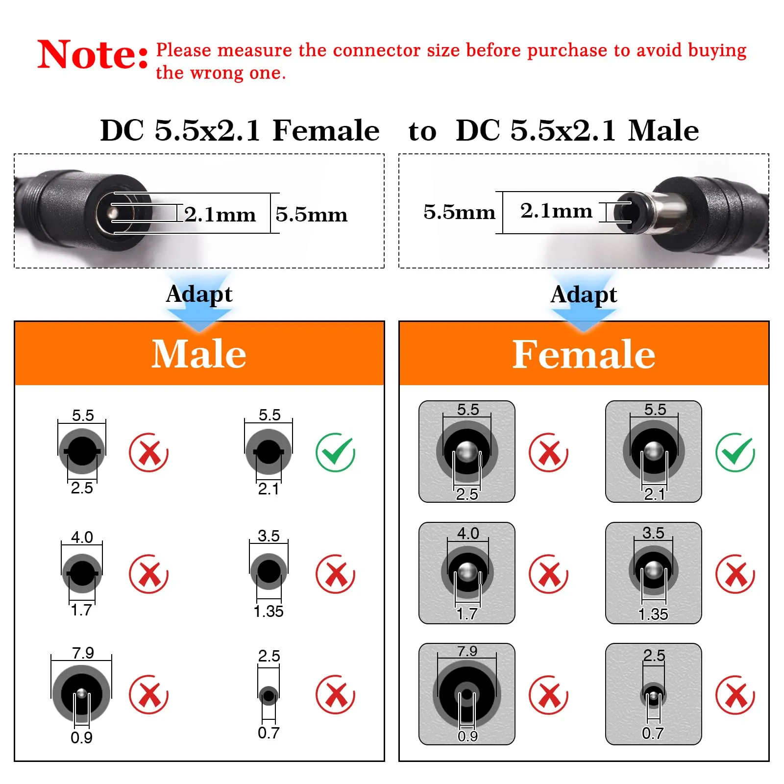 KUOQIY 5m 5.5x2.1 mm 24V 12V Cavi di Prolunga per Alimentazione DC, DC Cavo Estensione Maschio a Femmina 22AWG, per Telecamera Sicurezza CCTV, DVR, Nero - immagine 2