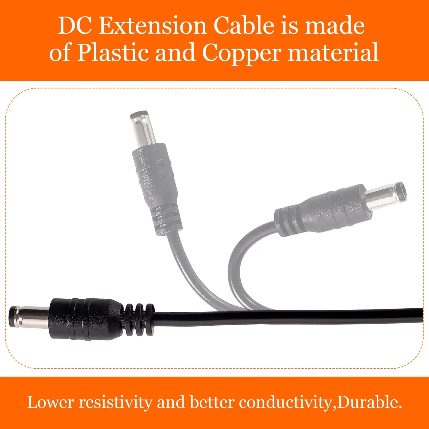 KUOQIY 5m 5.5x2.1 mm 24V 12V Cavi di Prolunga per Alimentazione DC, DC Cavo Estensione Maschio a Femmina 22AWG, per Telecamera Sicurezza CCTV, DVR, Nero - immagine 4