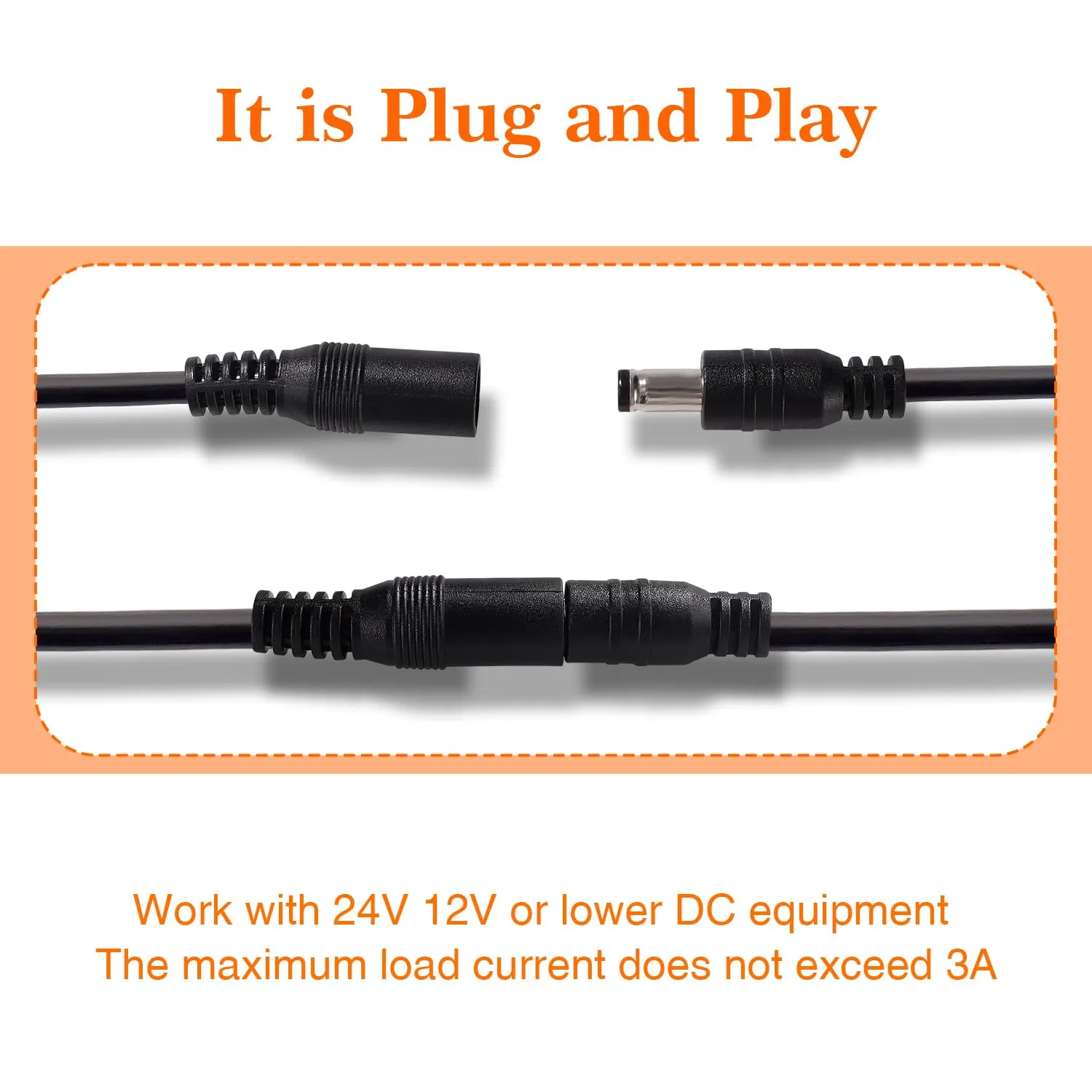 KUOQIY 5m 5.5x2.1 mm 24V 12V Cavi di Prolunga per Alimentazione DC, DC Cavo Estensione Maschio a Femmina 22AWG, per Telecamera Sicurezza CCTV, DVR, Nero - immagine 5