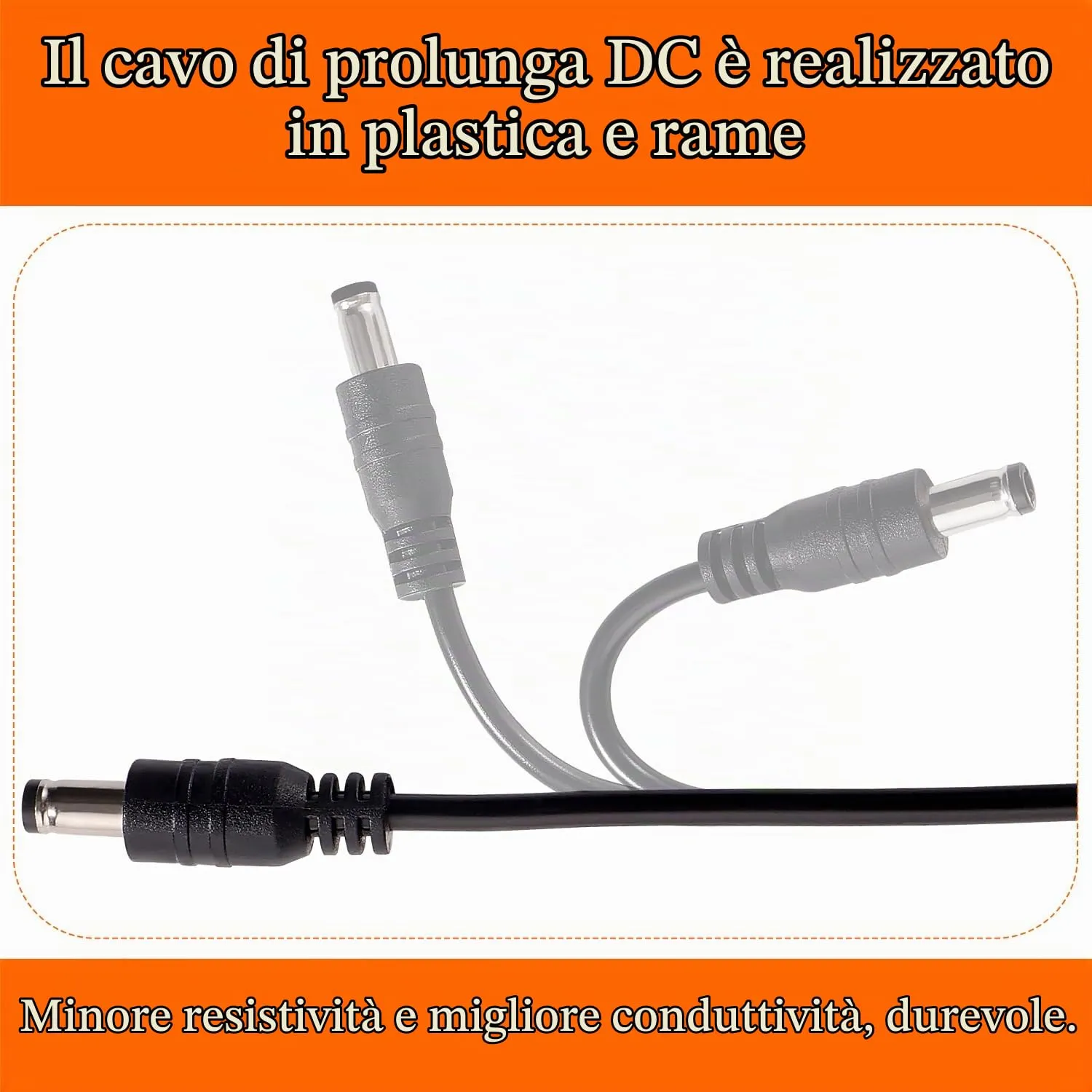 KUOQIY 2 Pezzi 1m 5.5x2.1 mm 24V 12V Cavi di Prolunga per Alimentazione DC, DC Cavo Estensione Maschio a Femmina 22AWG, per Telecamera Sicurezza CCTV, DVR, Nero - immagine 4