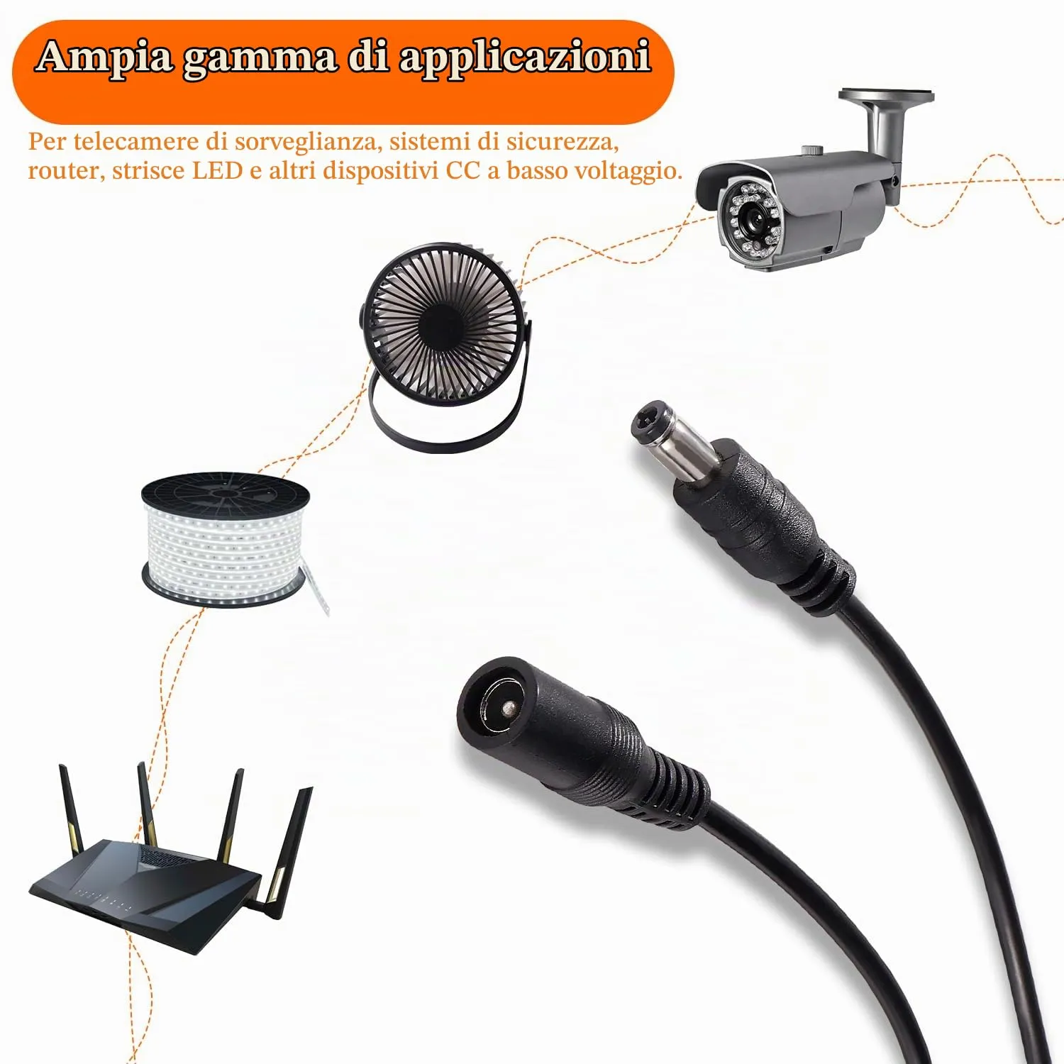 KUOQIY 2 Pezzi 1m 5.5x2.1 mm 24V 12V Cavi di Prolunga per Alimentazione DC, DC Cavo Estensione Maschio a Femmina 22AWG, per Telecamera Sicurezza CCTV, DVR, Nero - immagine 7