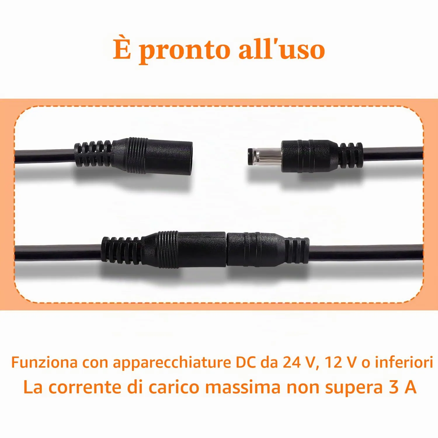 KUOQIY 6 Pezzi 0.5m 5.5x2.1 mm 24V 12V Cavi di Prolunga per Alimentazione DC, DC Cavo Estensione Maschio a Femmina 22AWG, per Telecamera Sicurezza CCTV, DVR, Nero - immagine 5
