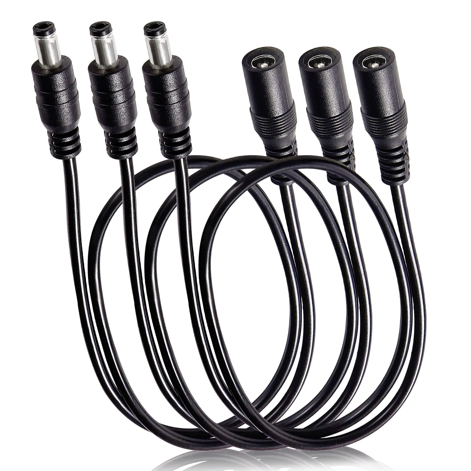 KUOQIY 3 Pezzi 0.5m 5.5x2.1 mm 24V 12V Cavi di Prolunga per Alimentazione DC, DC Cavo Estensione Maschio a Femmina 22AWG, per Telecamera Sicurezza CCTV, DVR, Nero - immagine 1