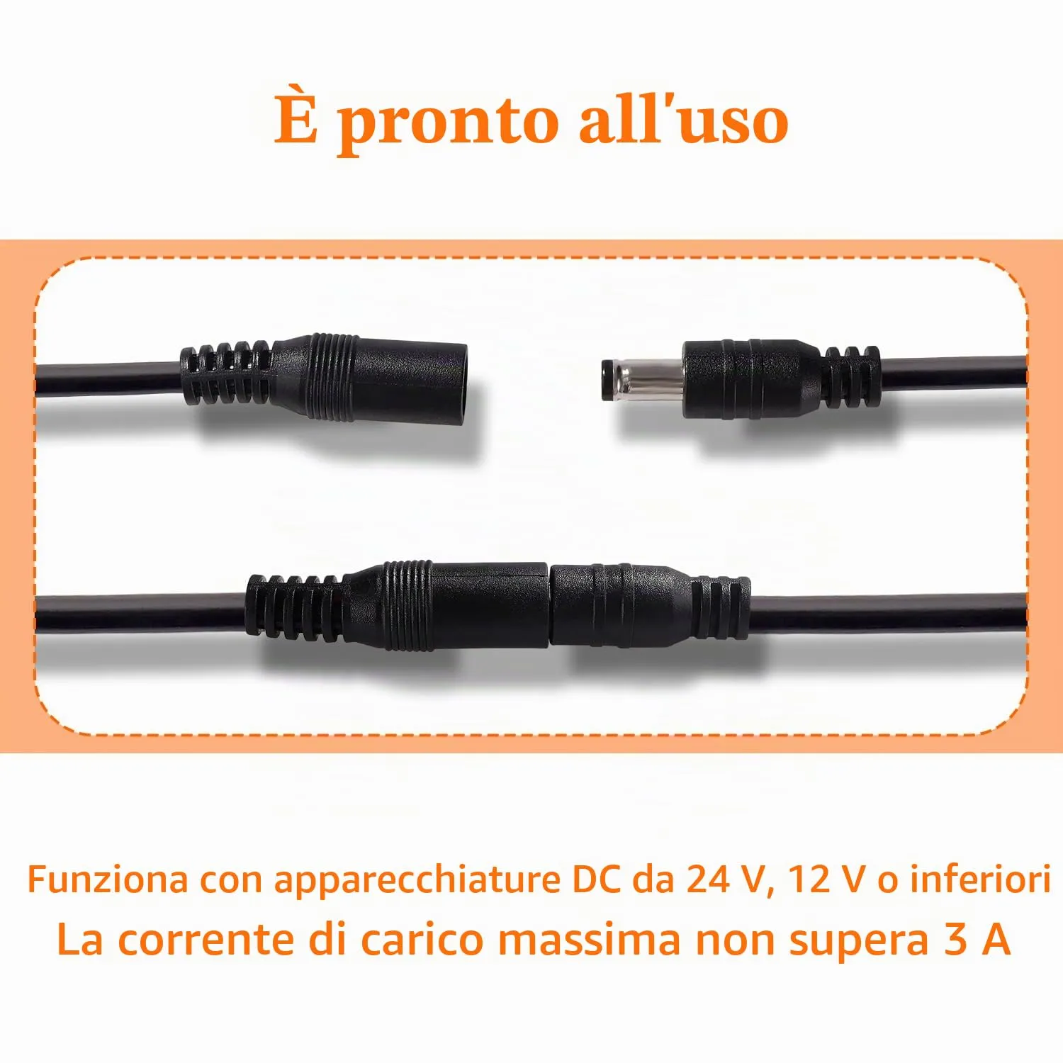 KUOQIY 2 Pezzi 3m 5.5x2.1 mm 24V 12V Cavi di Prolunga per Alimentazione DC, DC Cavo Estensione Maschio a Femmina 22AWG, per Telecamera Sicurezza CCTV, DVR, Nero - immagine 5