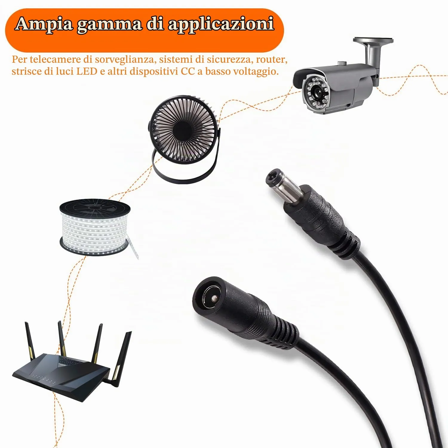 KUOQIY 2 Pezzi 3m 5.5x2.1 mm 24V 12V Cavi di Prolunga per Alimentazione DC, DC Cavo Estensione Maschio a Femmina 22AWG, per Telecamera Sicurezza CCTV, DVR, Nero - immagine 7