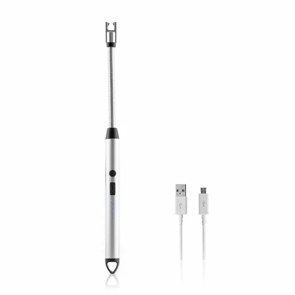 Accendino elettrico Innovagoods Fletcher - Ricaricabile tramite USB - Flessibile a 360° - Blocco di sicurezza - Indicatori LED - Argento e nero - immagine 1