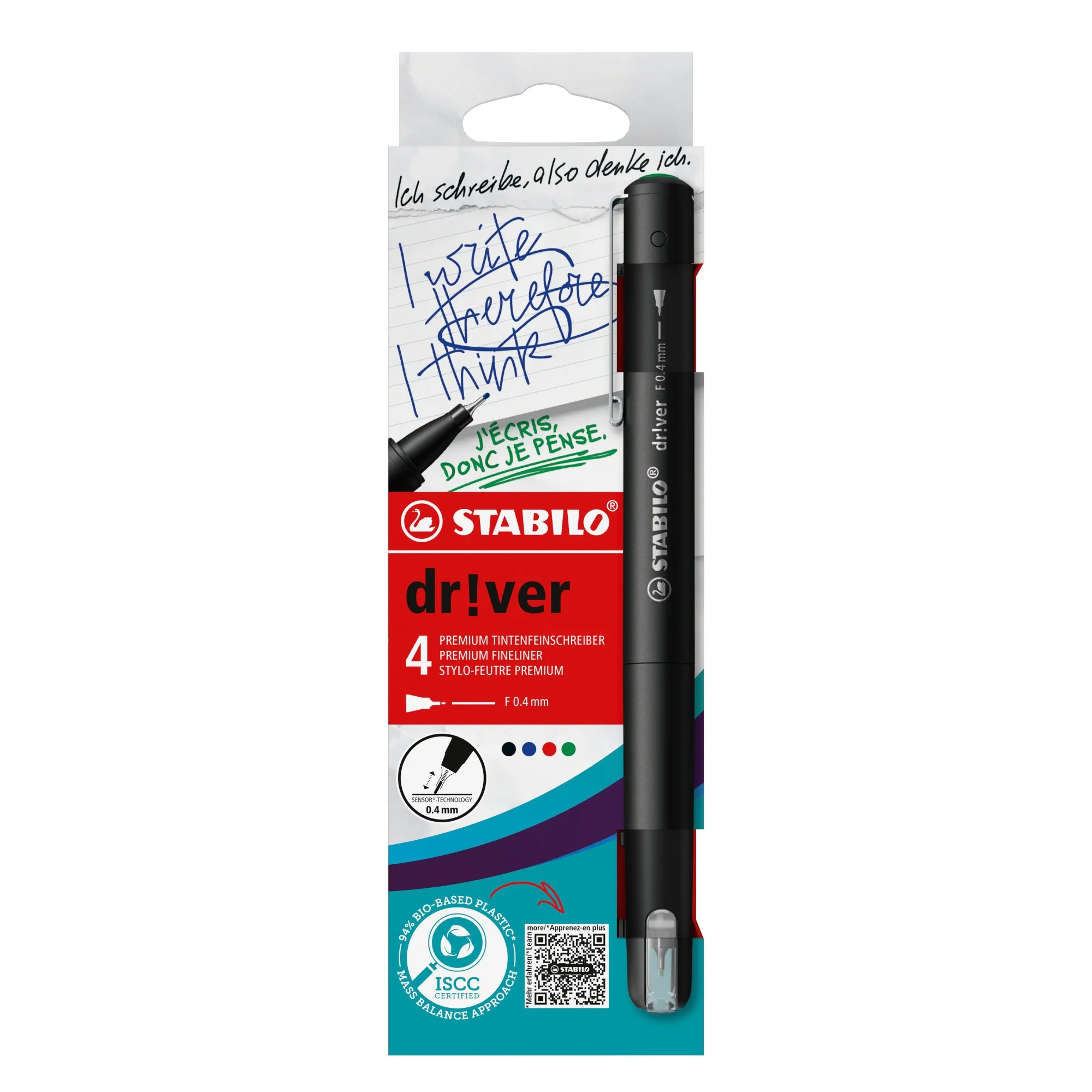 STABILO dr!ver penna tecnica Fine Nero Blu Verde Rosso 4 pz - immagine 1