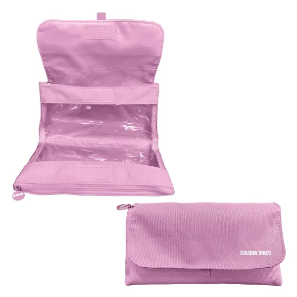 Astuccio doppio Dohe Vibes - Chiusura con patta e tasca interna - Cerniera - Finestre trasparenti - Poliestere - 22x11x6cm - Rosa - immagine 1