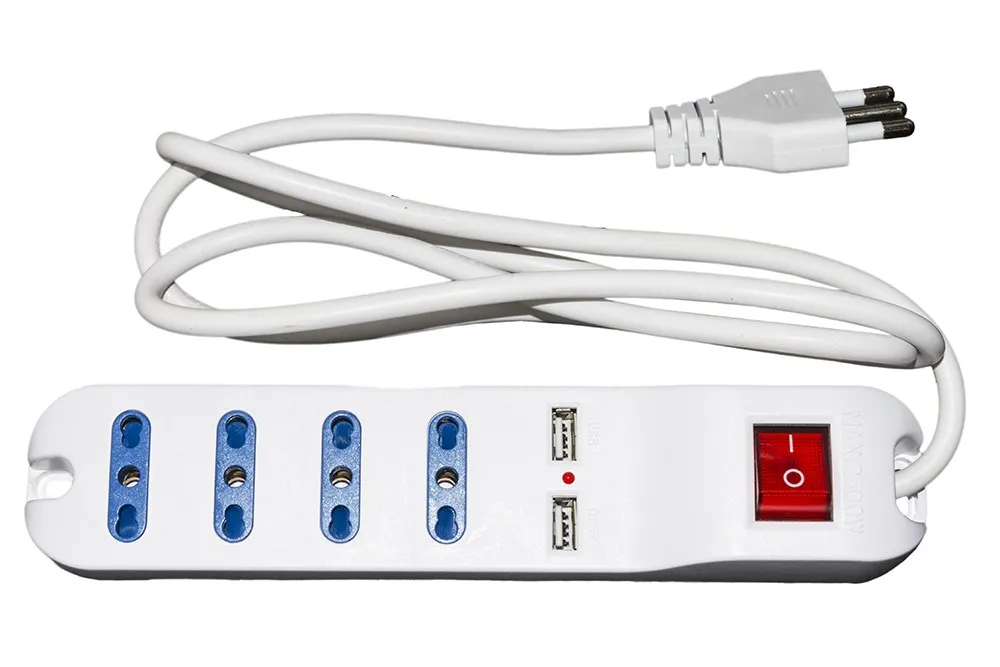 Multipresa 4 Prese Universali Ita 10/16 A - Spina 16 A Con Interruttore Con 2 Prese Usb - immagine 1