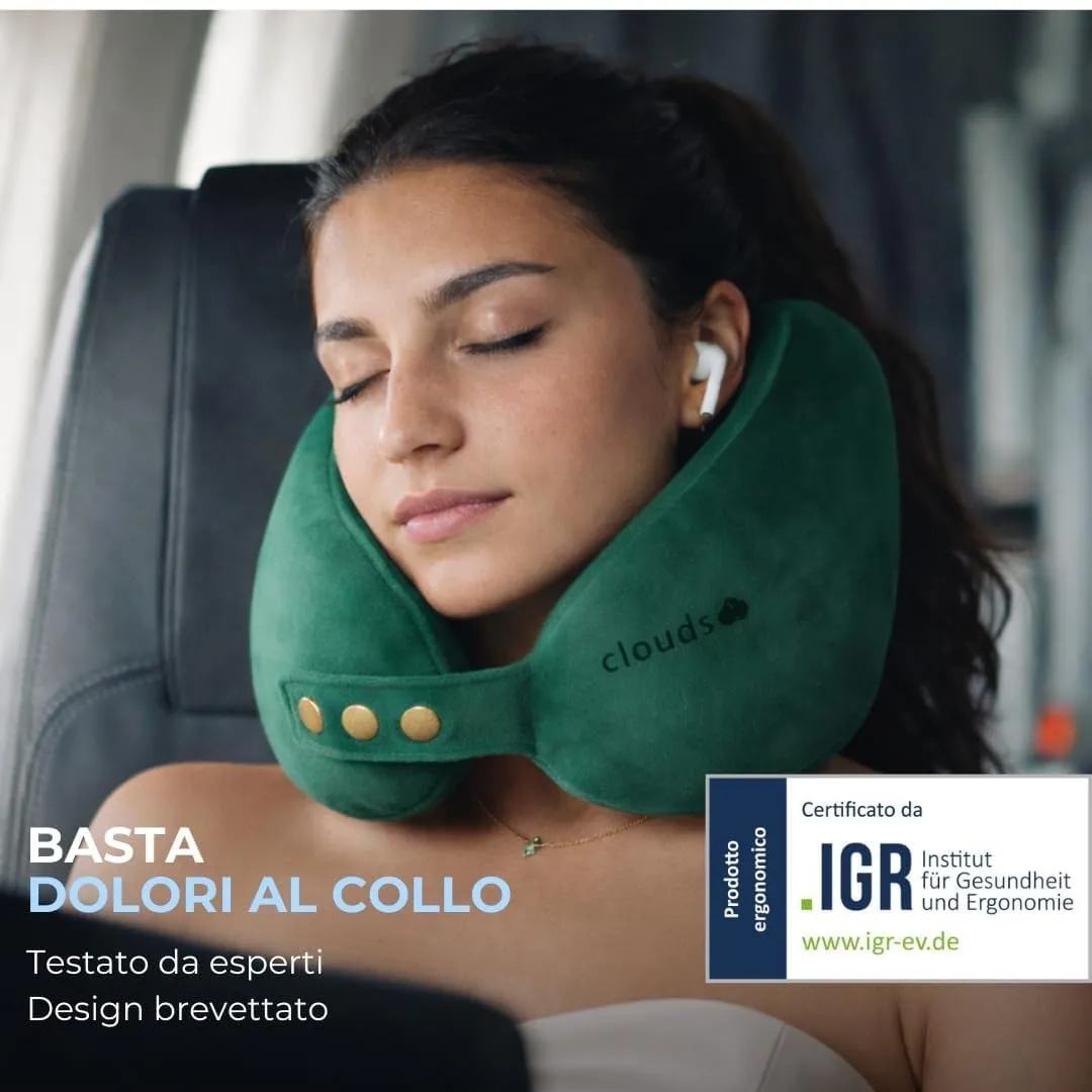 CLOUDS Cuscino da Viaggio in Memory Foam, 2 Taglie, Verde Piccolo/Medio - immagine 3
