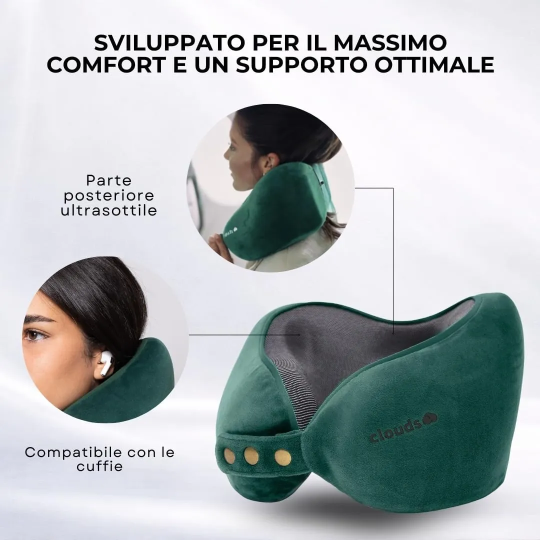 CLOUDS Cuscino da Viaggio in Memory Foam, 2 Taglie, Verde Piccolo/Medio - immagine 5