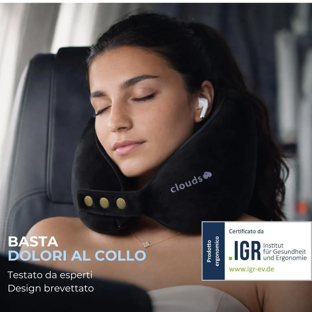 CLOUDS Cuscino da Viaggio in Memory Foam, 2 Taglie, Grigio Piccolo/Medio - immagine 3