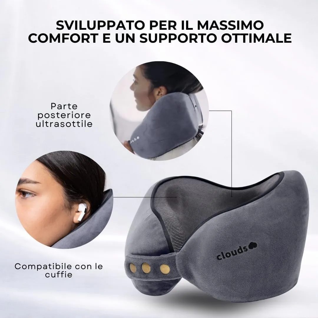CLOUDS Cuscino da Viaggio in Memory Foam, 2 Taglie, Grigio Piccolo/Medio - immagine 5