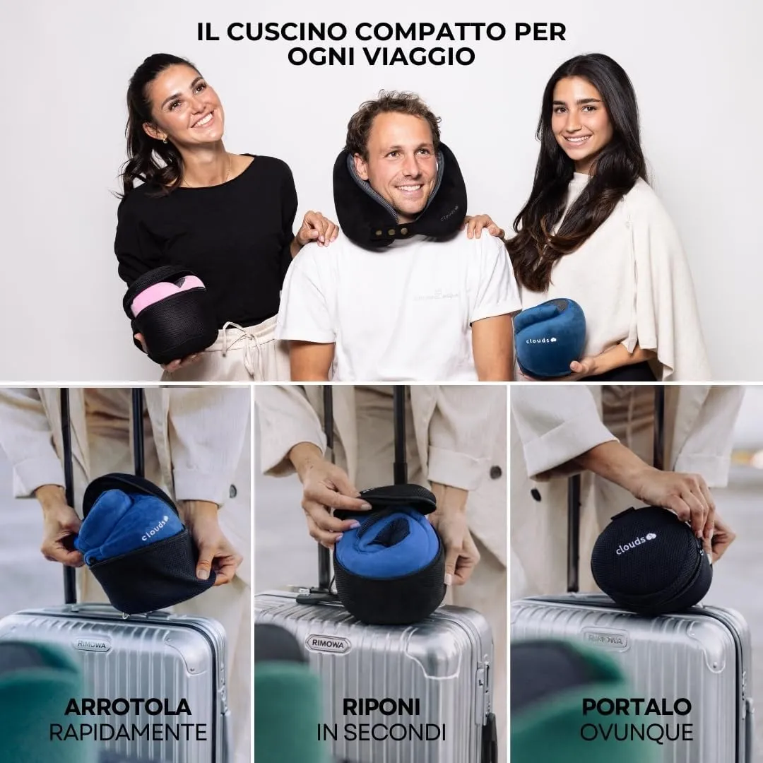 CLOUDS Cuscino da Viaggio in Memory Foam, 2 Taglie, Grigio Piccolo/Medio - immagine 6