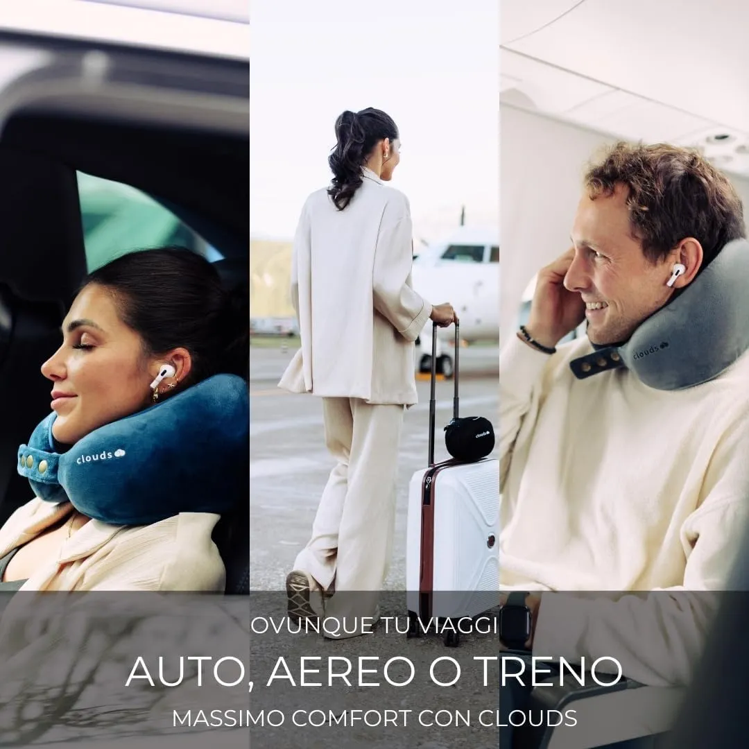 CLOUDS Cuscino da Viaggio in Memory Foam, 2 Taglie, Grigio Piccolo/Medio - immagine 8