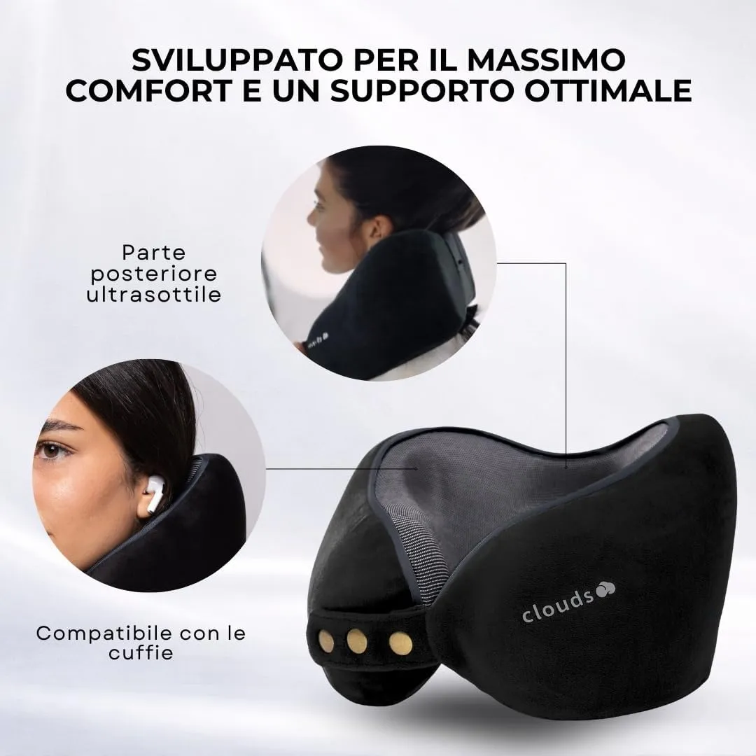 CLOUDS Cuscino da Viaggio in Memory Foam, 2 Taglie, Nero Piccolo/Medio - immagine 5