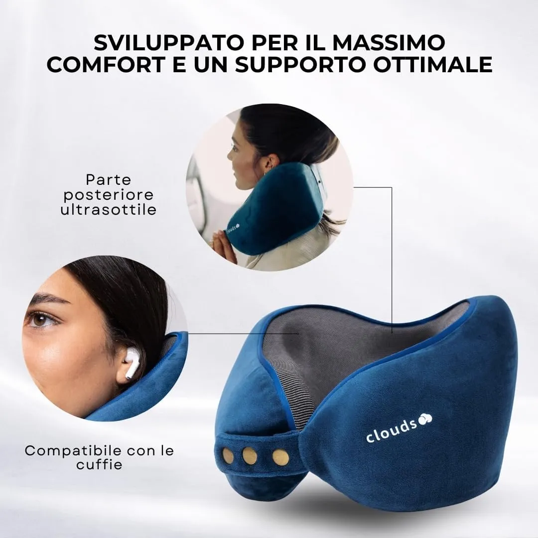 CLOUDS Cuscino da Viaggio in Memory Foam, 2 Taglie, Blu Piccolo/Medio - immagine 5