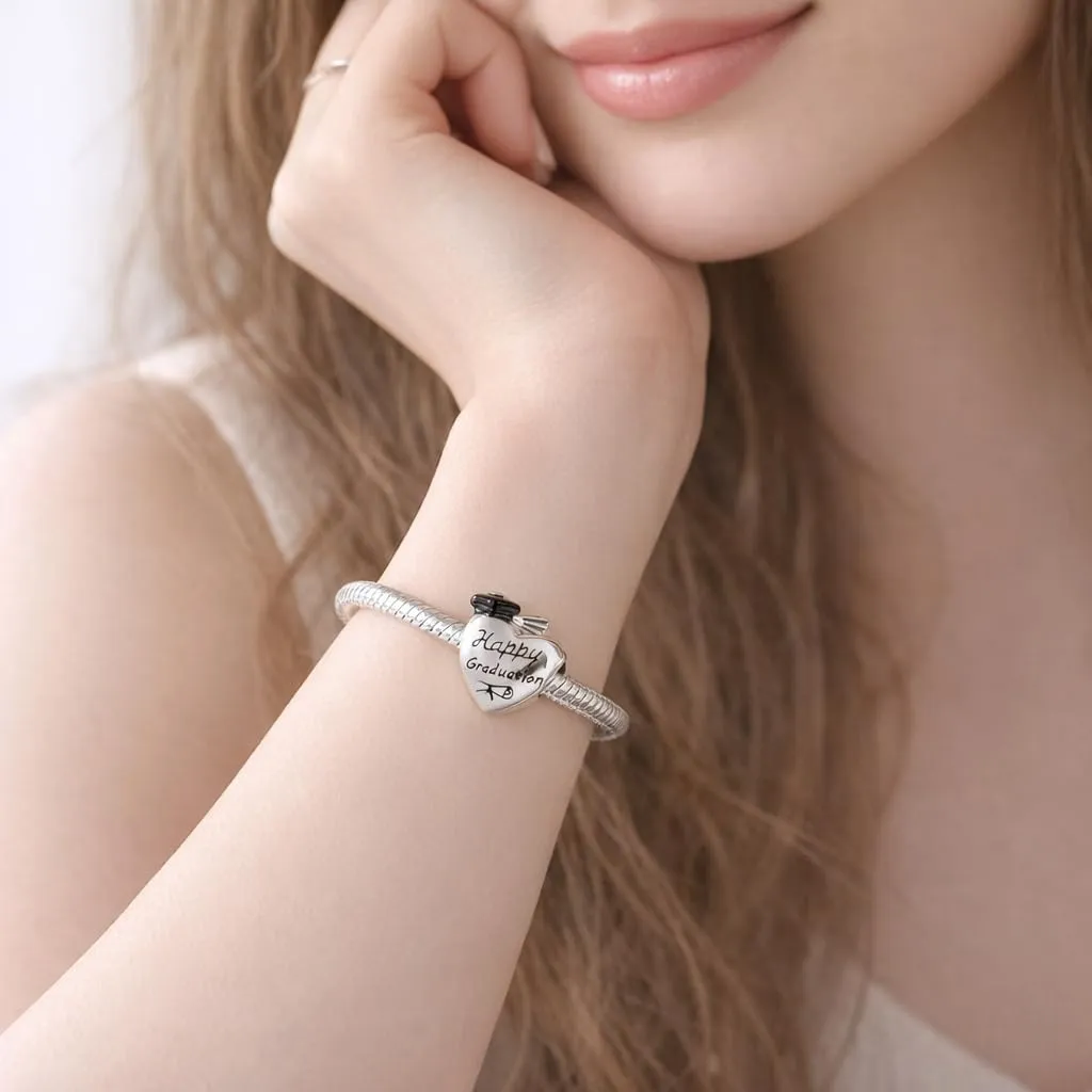 MariaFonte Charm Laurea Compatibile Tutte Marche Pendente Diploma Gufo Pergamena Cappello Libro Cuore Stella Compleanno Anniversario Ciondoli Originale Bead Argento - immagine 2