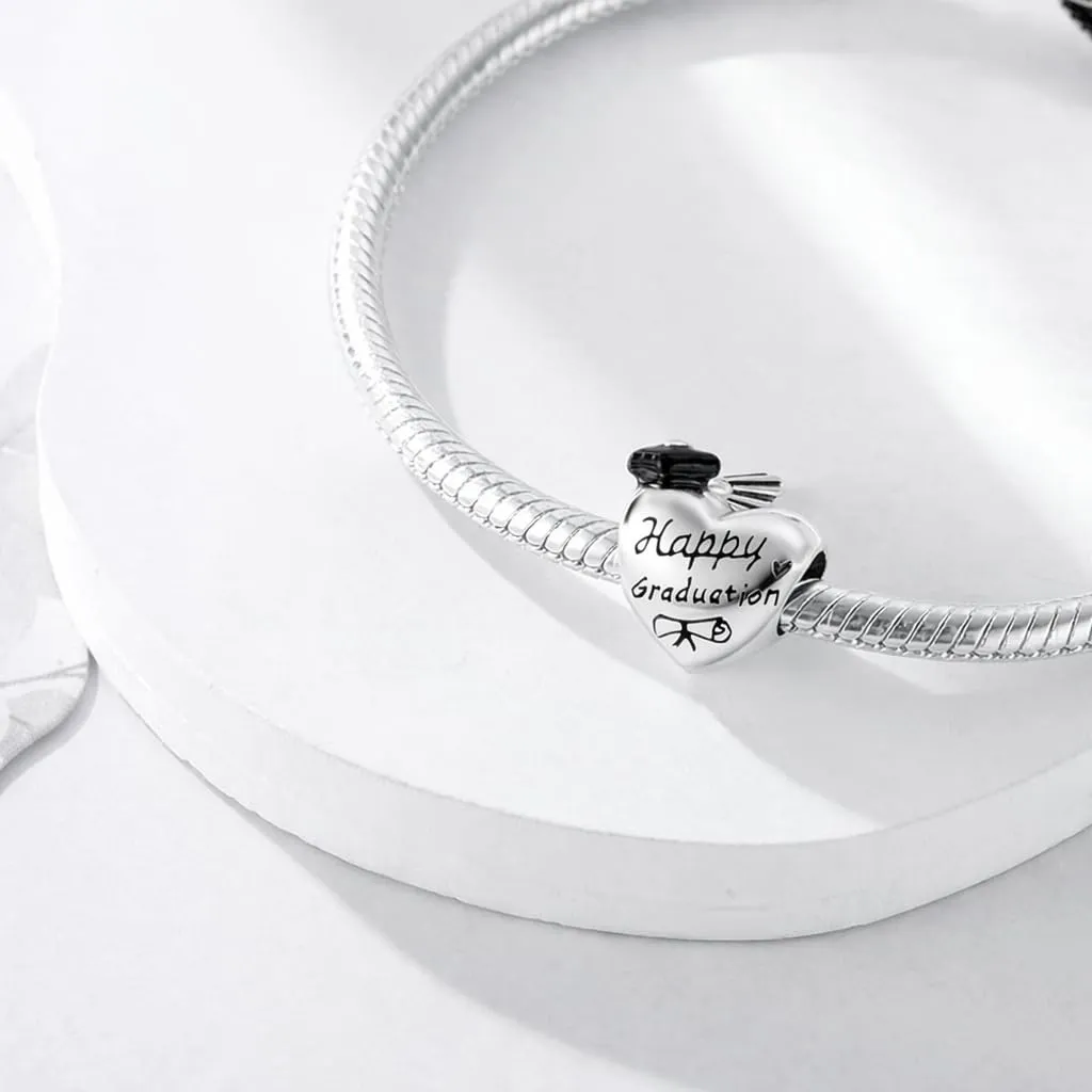 MariaFonte Charm Laurea Compatibile Tutte Marche Pendente Diploma Gufo Pergamena Cappello Libro Cuore Stella Compleanno Anniversario Ciondoli Originale Bead Argento - immagine 3