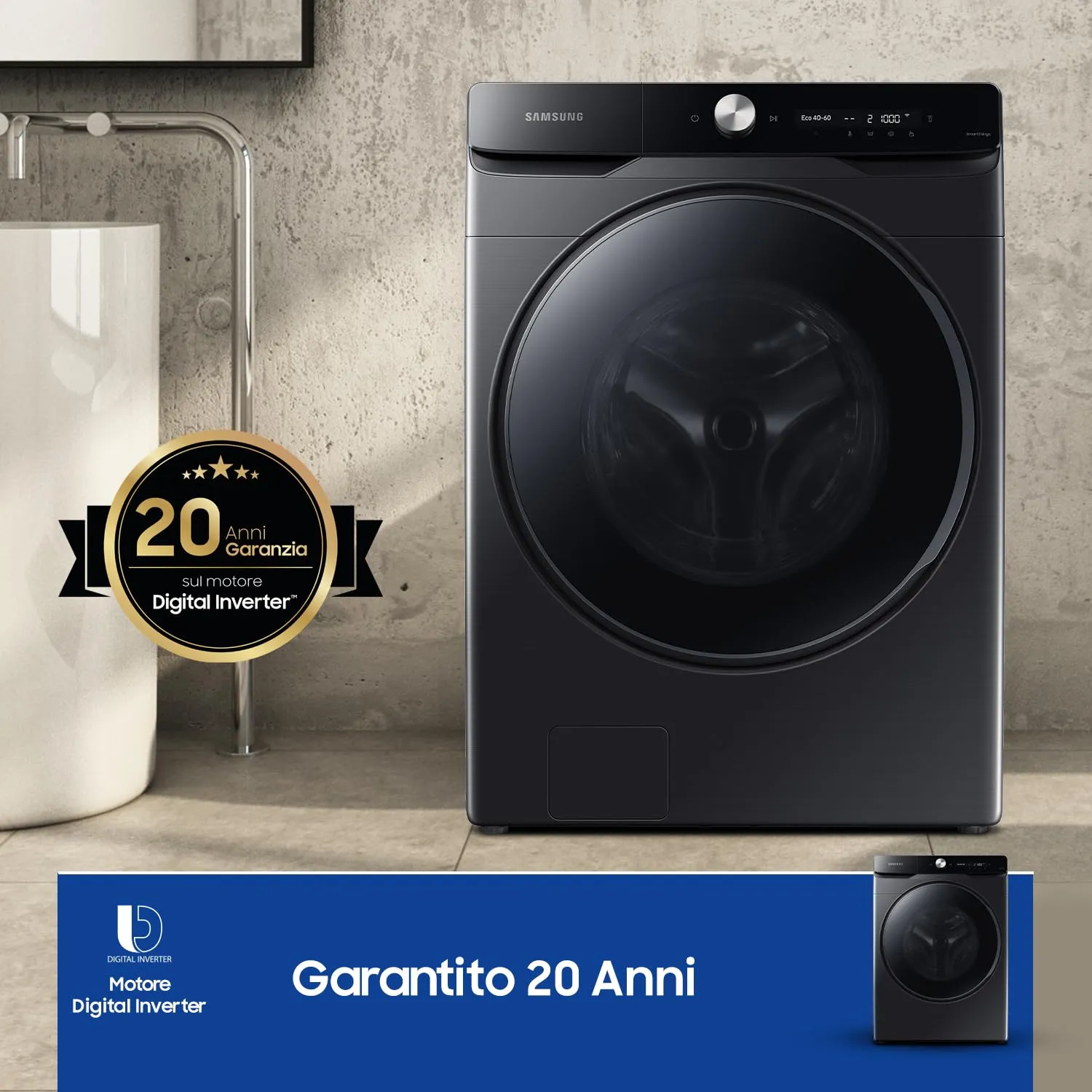 Samsung Lavatrice AI Control WF20DG8650BV/U3 Libera installazione, 20 Kg, Wifi, Ecobubble, AI Wash, Vapore Igienizzante, Carica Frontale, Corpo: Bianco, Oblò: Nero, 68,6l x 98,4h x 87,5p cm - immagine 9