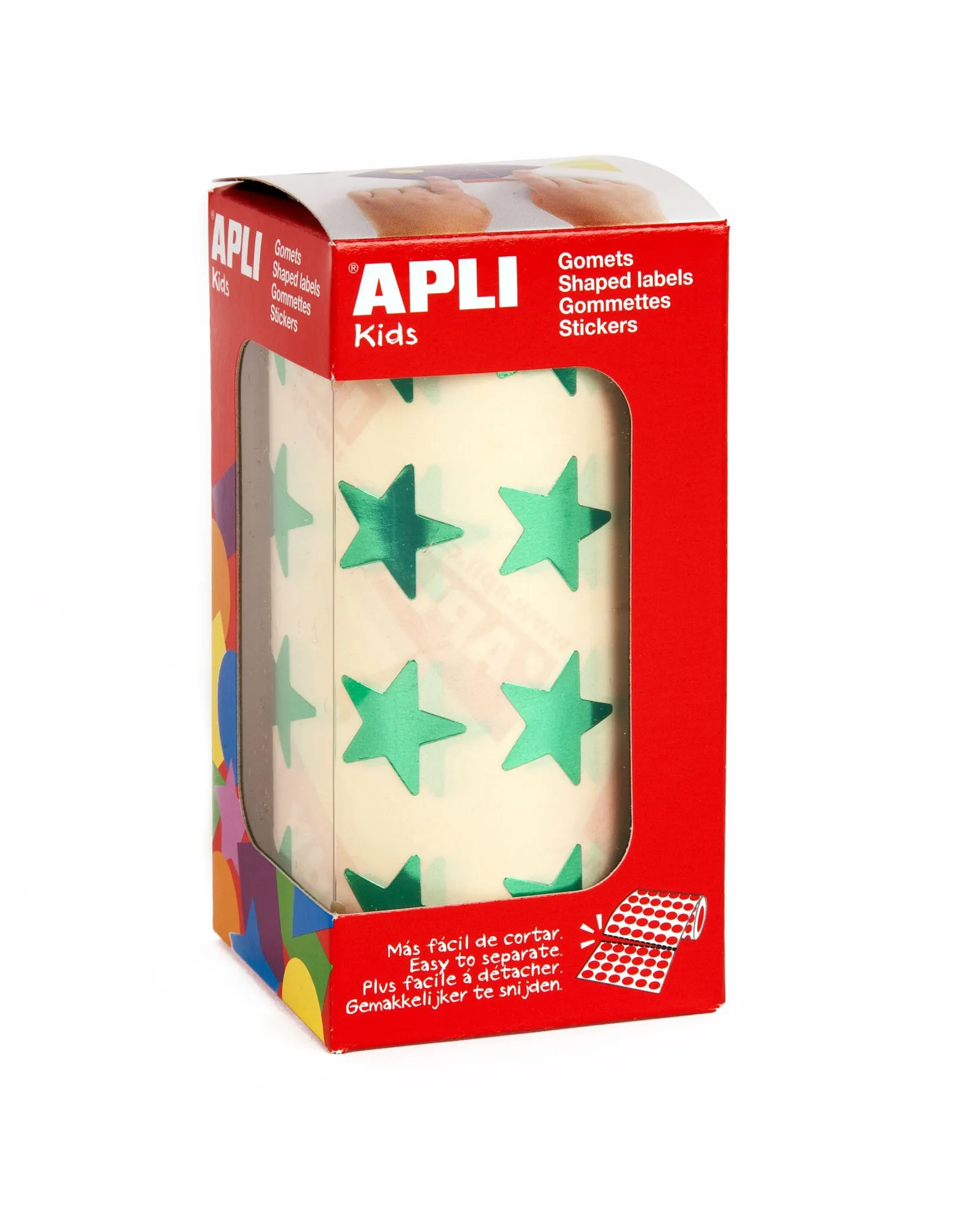 Apli Gomets Metallic Green Star - Misura 195 mm - 1416 Gomet per Rotolo - Adesivo Permanente - Ideale per Scuole e Laboratori per Bambini - Conforme agli Standard di Qualità e Sicurezza - immagine 1