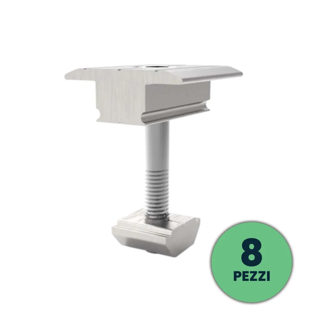 V-TAC Italia Morsetti Centrali in Alluminio per Fissaggio Pannelli Solari Fotovoltaici 30mm (Confezione 8 Pezzi) - immagine 1