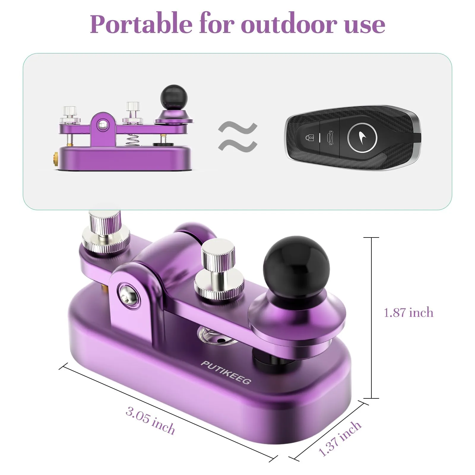 Mini chiave radio Morse CW HAM Send Telegram Double Paddle Morse Code Key con base corpo in lega di alluminio (viola) - immagine 2