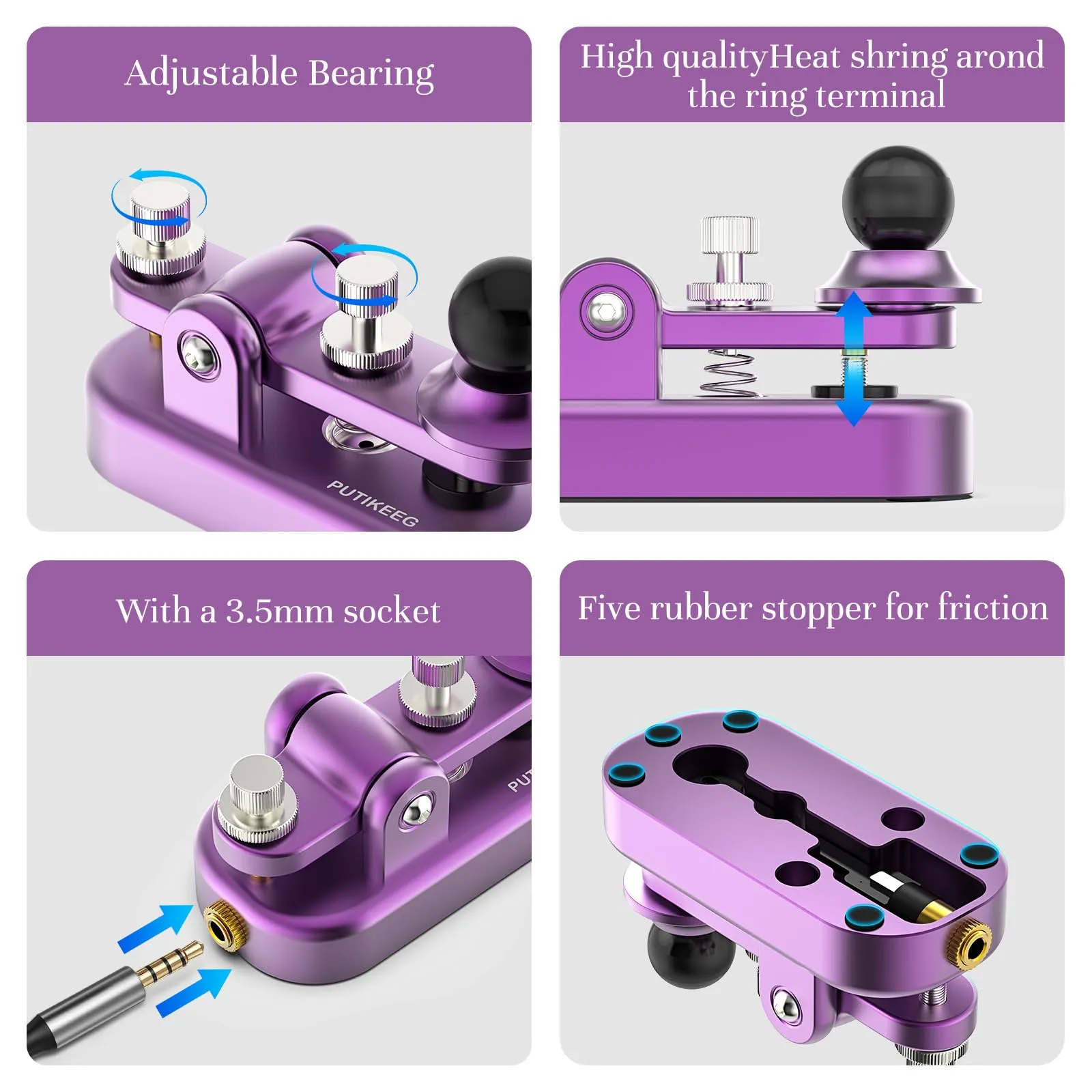 Mini chiave radio Morse CW HAM Send Telegram Double Paddle Morse Code Key con base corpo in lega di alluminio (viola) - immagine 3