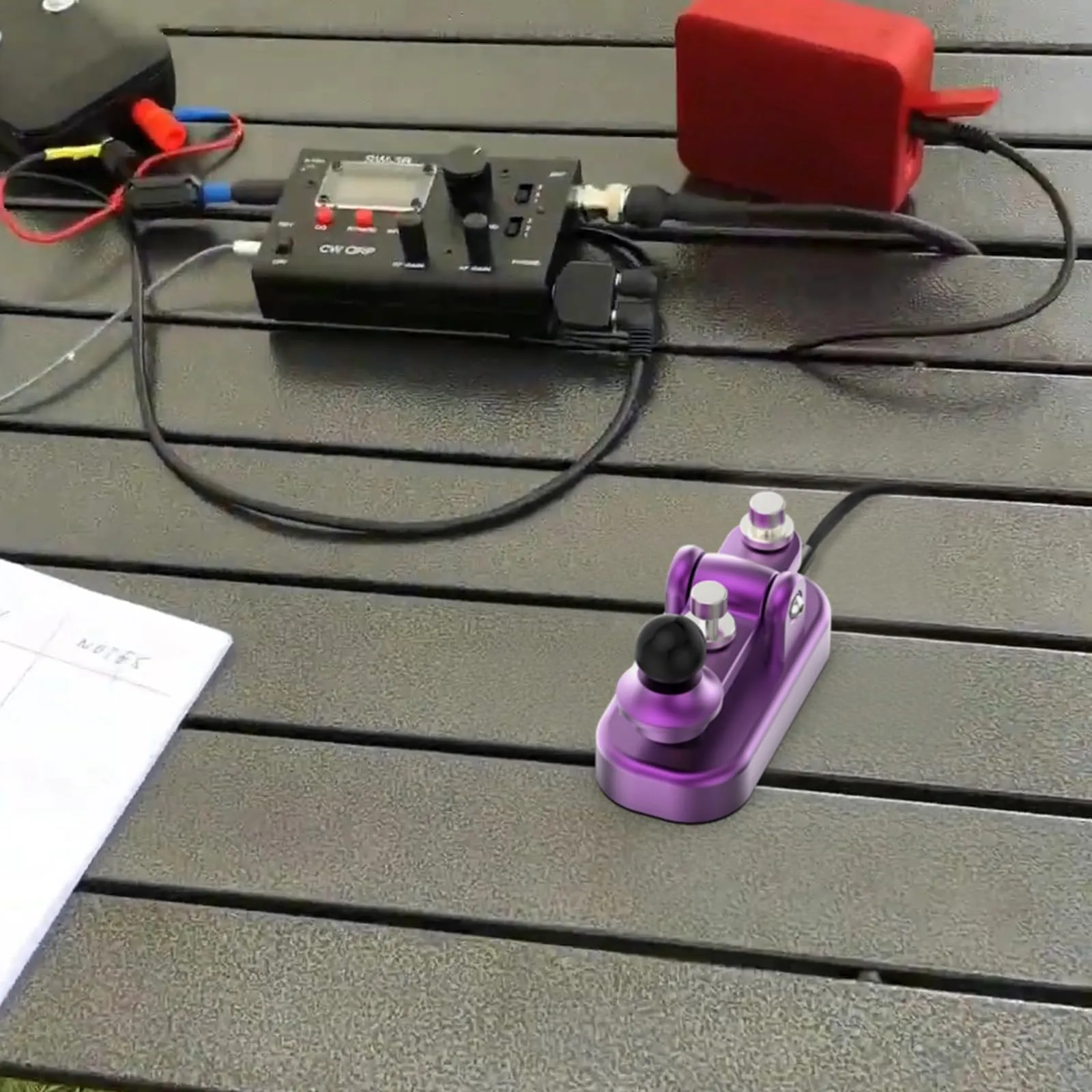 Mini chiave radio Morse CW HAM Send Telegram Double Paddle Morse Code Key con base corpo in lega di alluminio (viola) - immagine 4
