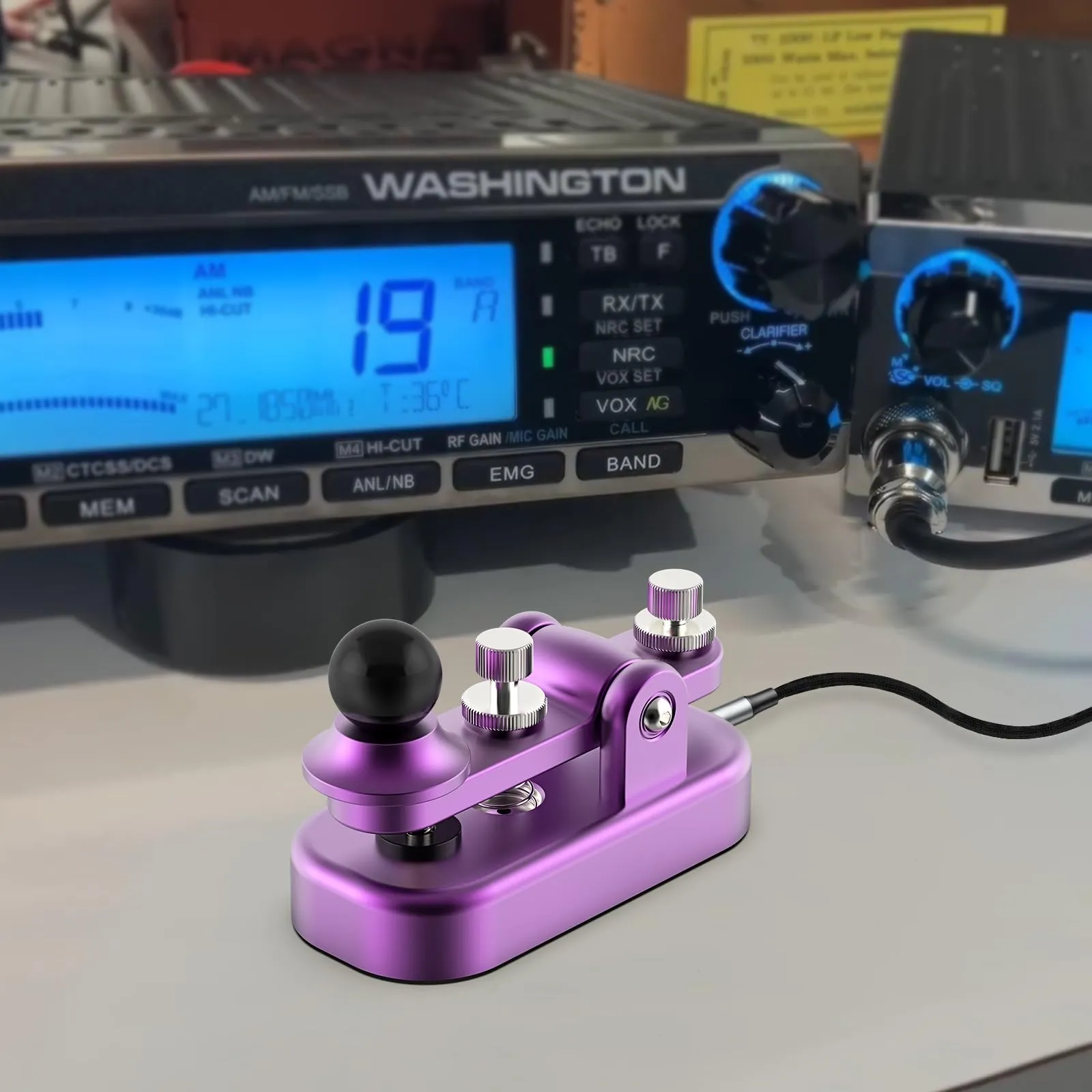 Mini chiave radio Morse CW HAM Send Telegram Double Paddle Morse Code Key con base corpo in lega di alluminio (viola) - immagine 5