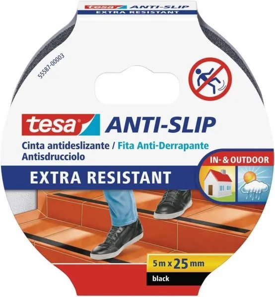 Nastro adesivo antiscivolo Tesa 25 mm x 5 m - Estremamente resistente e durevole - Adesione molto forte - Può essere tagliato a mano - Nero - immagine 1