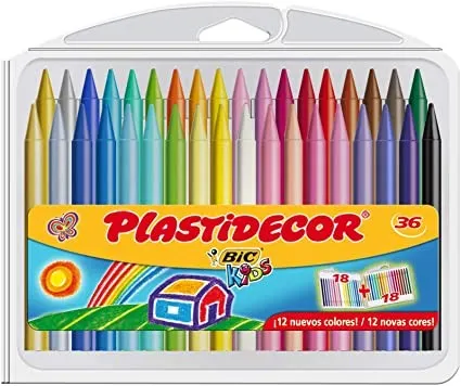 Bic Kids Plastidecor Confezione da 36 matite a cera - Extra resistente - Facile da temperare - Non macchia - immagine 1