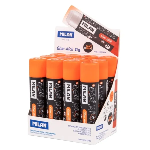 Espositore Milan Tandem con 12 stick di colla da 21 g - Multiuso - Multisuperficie - Senza solventi - Uso scolastico - Bianco - immagine 1