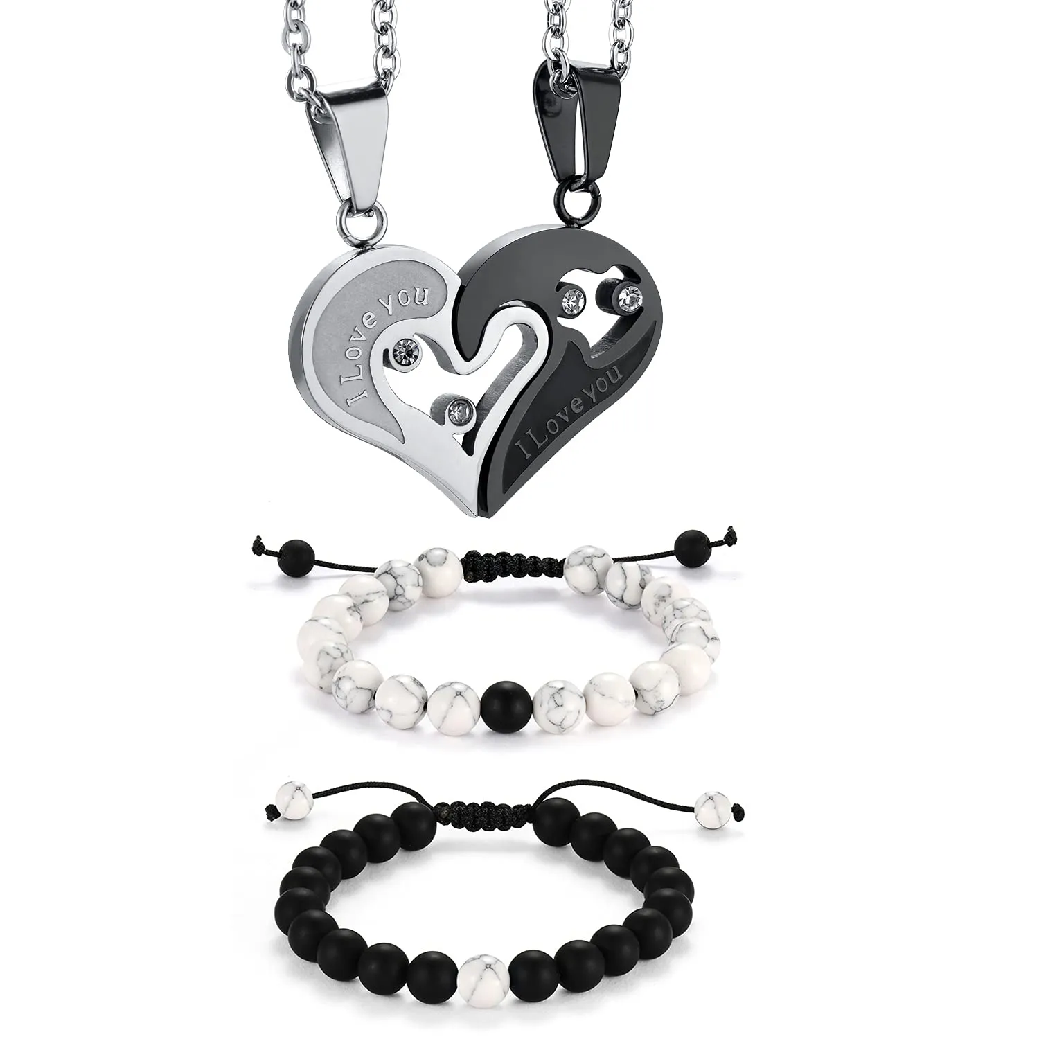 Flongo Set Bracciale Collana per Coppia Lui&Lei, Regalo San Valentino/Natale - immagine 1