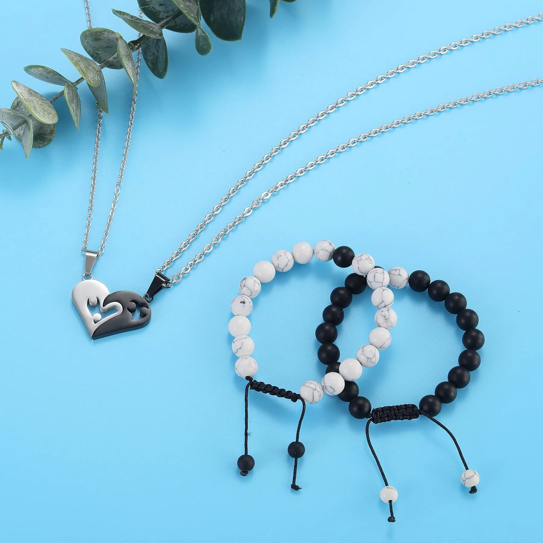 Flongo Set Bracciale Collana per Coppia Lui&Lei, Regalo San Valentino/Natale - immagine 2