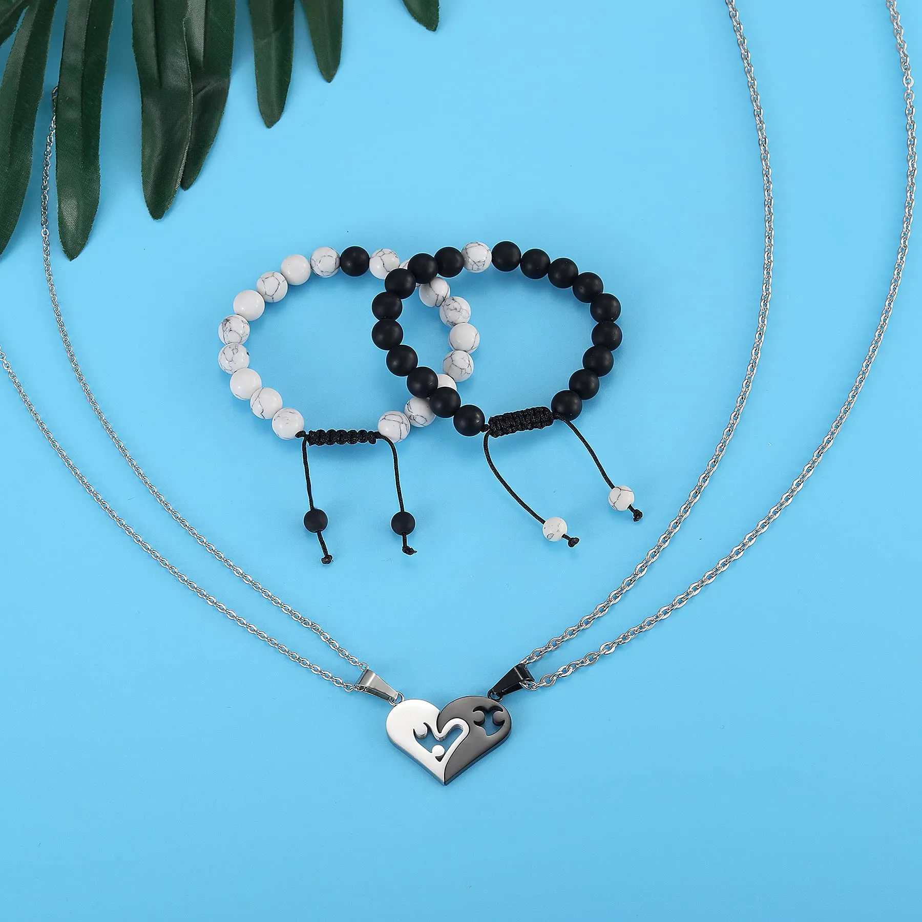 Flongo Set Bracciale Collana per Coppia Lui&Lei, Regalo San Valentino/Natale - immagine 3