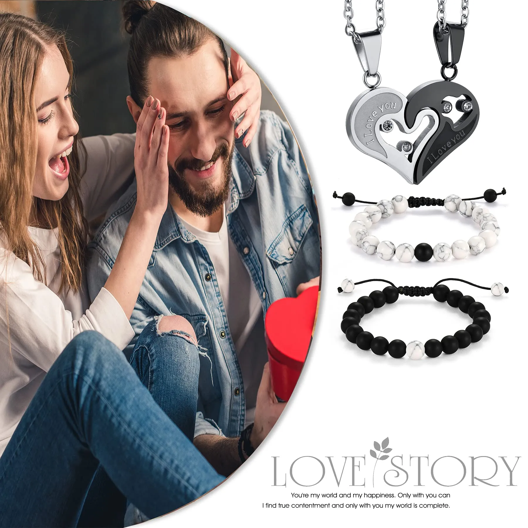 Flongo Set Bracciale Collana per Coppia Lui&Lei, Regalo San Valentino/Natale - immagine 4