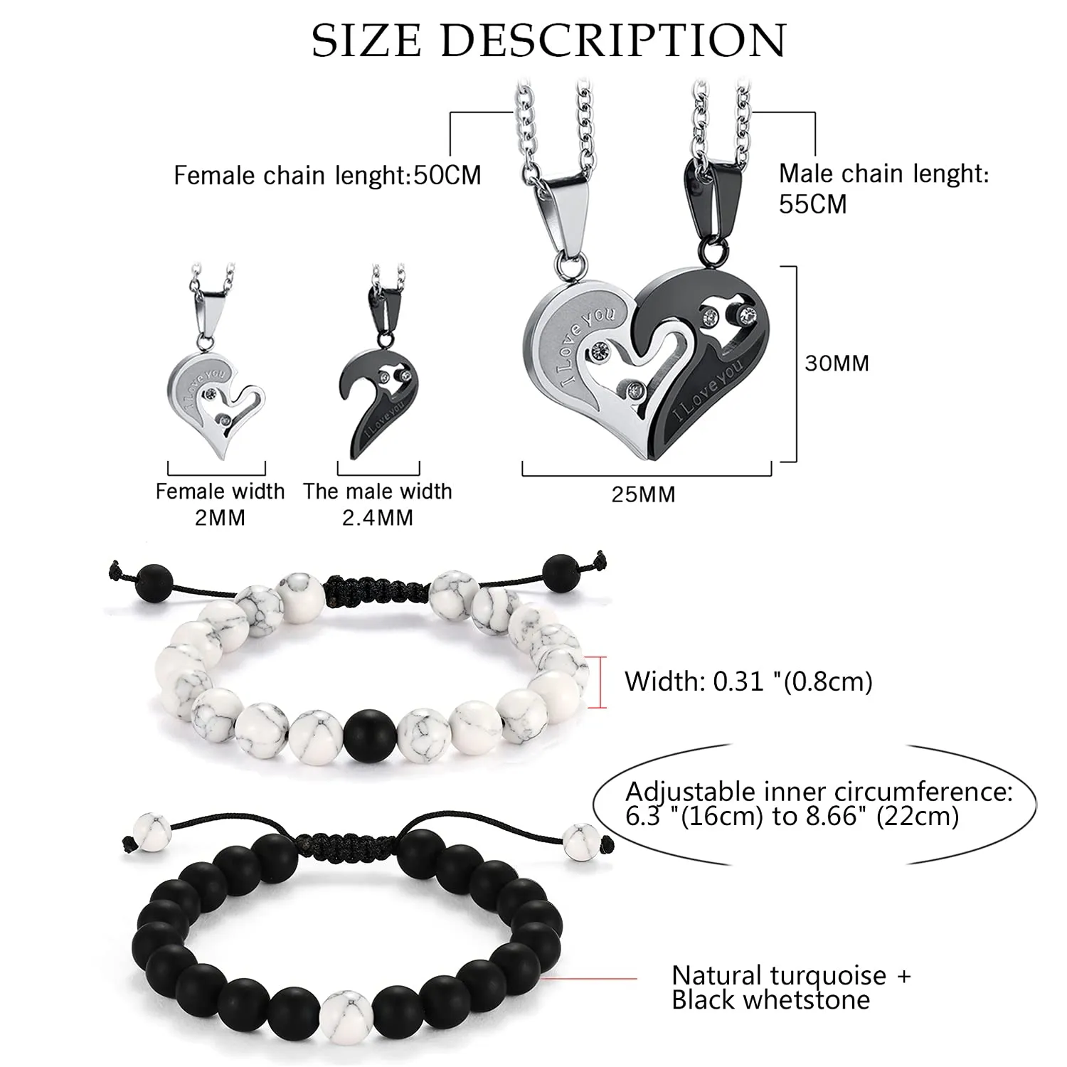 Flongo Set Bracciale Collana per Coppia Lui&Lei, Regalo San Valentino/Natale - immagine 7